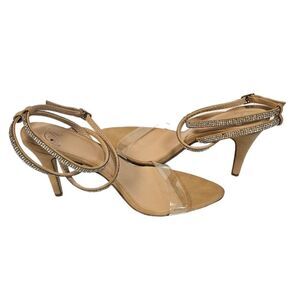 Bling Ankle Wrap Sandals Clear Toe sz 11